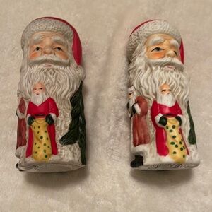Santa Candle Holders w 3 different Christmas Santas & tree on Candlestick